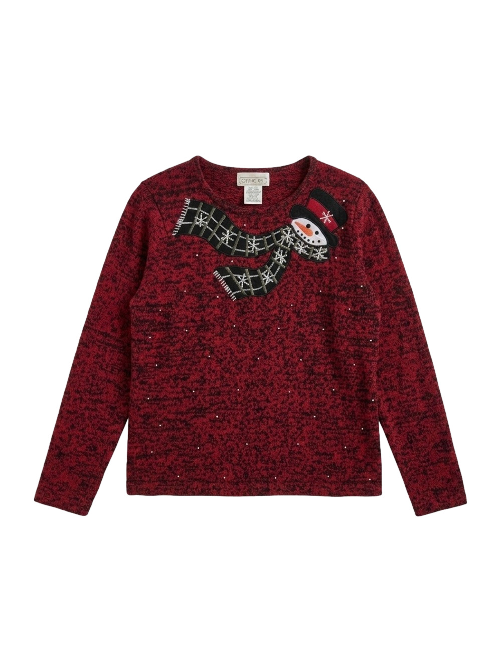 Mandal Bay Vintage Snowman Christmas Sweater Red Black Embroidered Medium